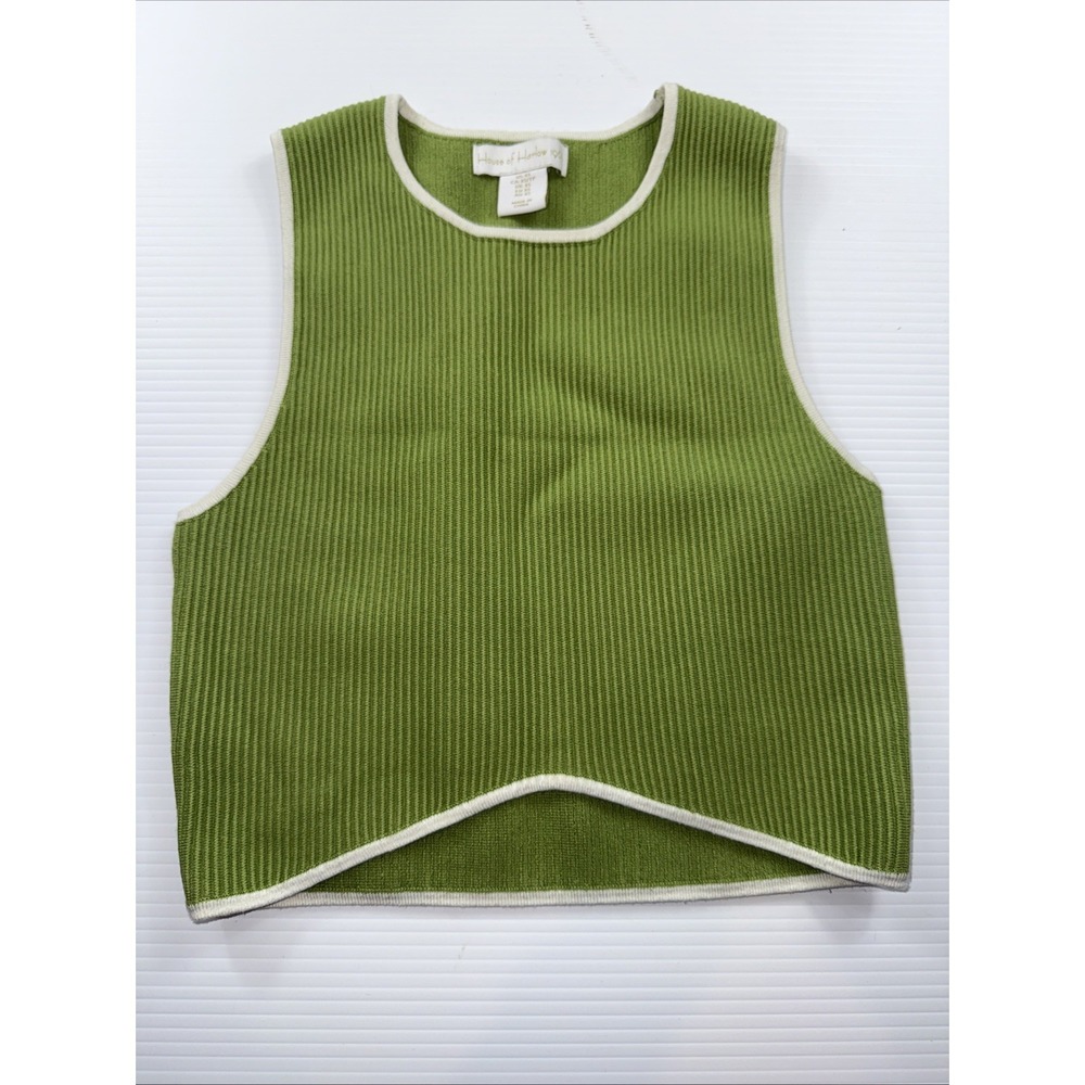 House of Harlow 1960 Green Knit Ribbed Crop Tank Top W White Trim Sz XS Stretch